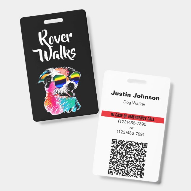 Farbiges Hund Haustier Profi QR-Code Notfall-ID Ausweis (Vorder- & Rückseite)