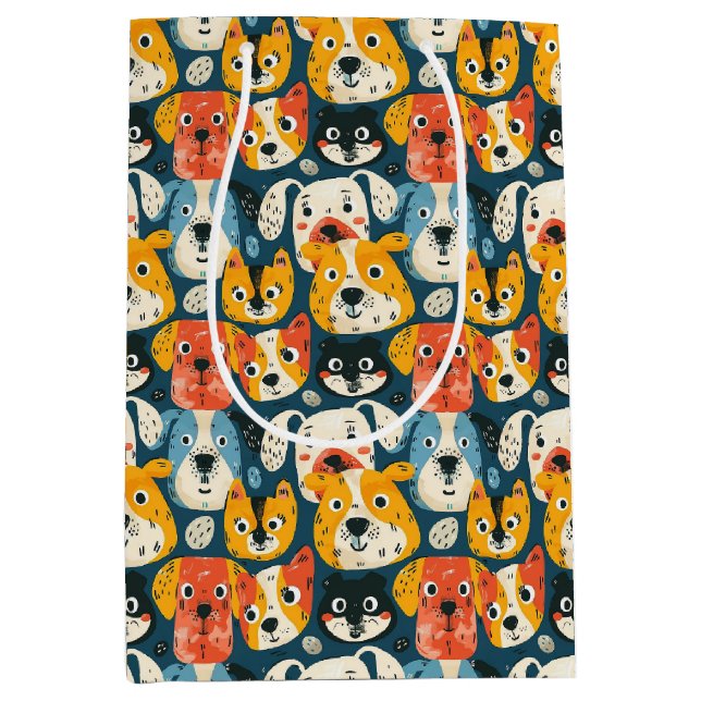 Farbiges Hundemuster Mittlere Geschenktüte (Vorderseite)