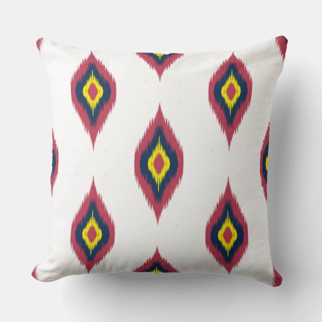 Farbiges Ikat-Design Rosa Gelb und Blau Kissen (Vorderseite)