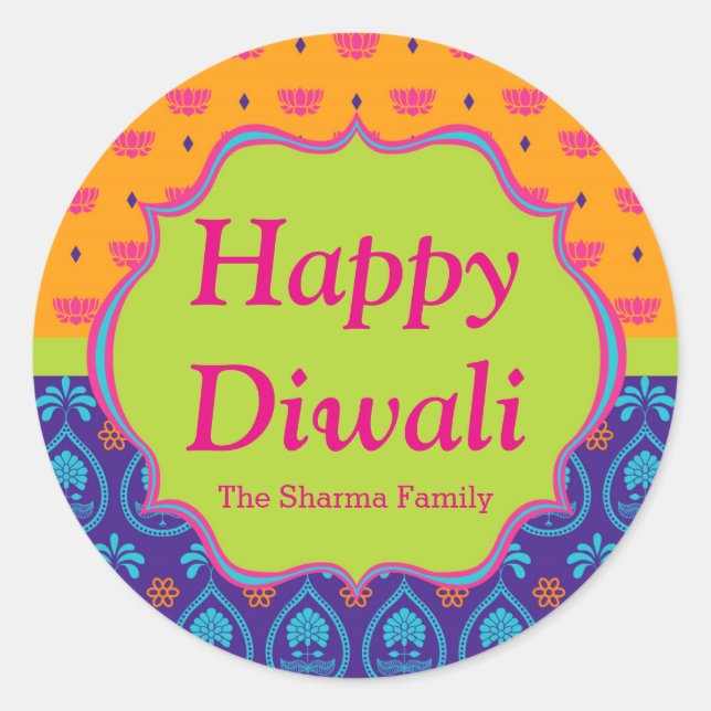 Farbiges Indianermuster Diwali-Gastgeschenk Runder Aufkleber (Vorderseite)