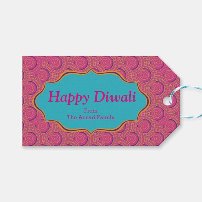 Farbiges Indianermuster Diwali Geschenkanhänger (Vorderseite (Horizontal))