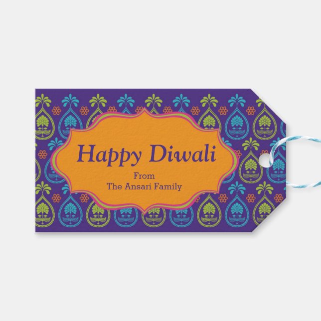 Farbiges Indianermuster Diwali Geschenkanhänger (Vorderseite (Horizontal))