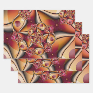 Farbiges Joy Abstrakt Red Orange Fantasy Fraktal Geschenkpapier Set