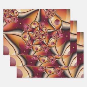 Farbiges Joy Abstrakt Red Orange Fantasy Fraktal Geschenkpapier Set