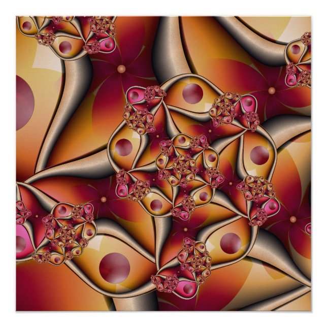 Farbiges Joy Abstrakt Red Orange Fantasy Fraktal Poster (Vorderseite)