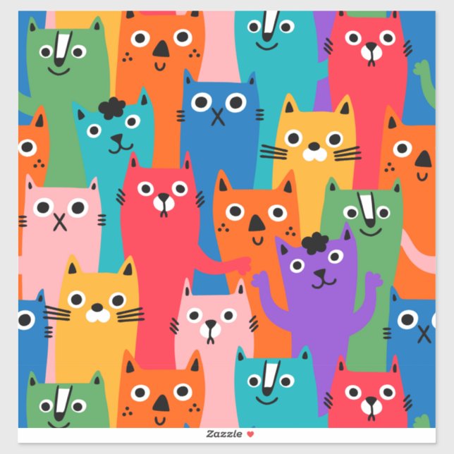 Farbiges Katzen Muster Aufkleber (Blatt)