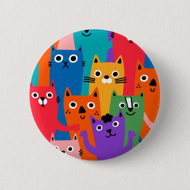 Farbiges Katzen Muster Button (Vorderseite)