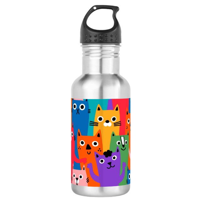 Farbiges Katzen Muster Edelstahlflasche (Vorderseite)