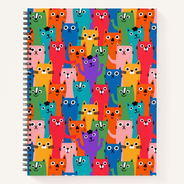 Farbiges Katzen Muster Notizbuch (Vorderseite)