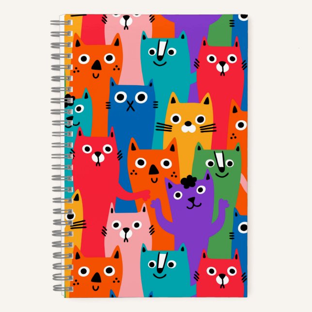 Farbiges Katzen Muster Notizbuch (Vorderseite)