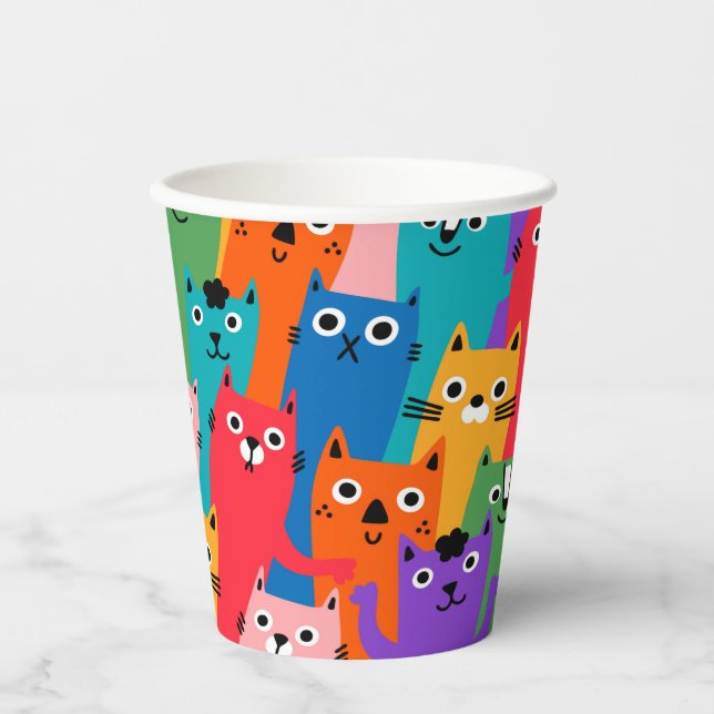 Farbiges Katzen Muster Pappbecher (Vorderseite)