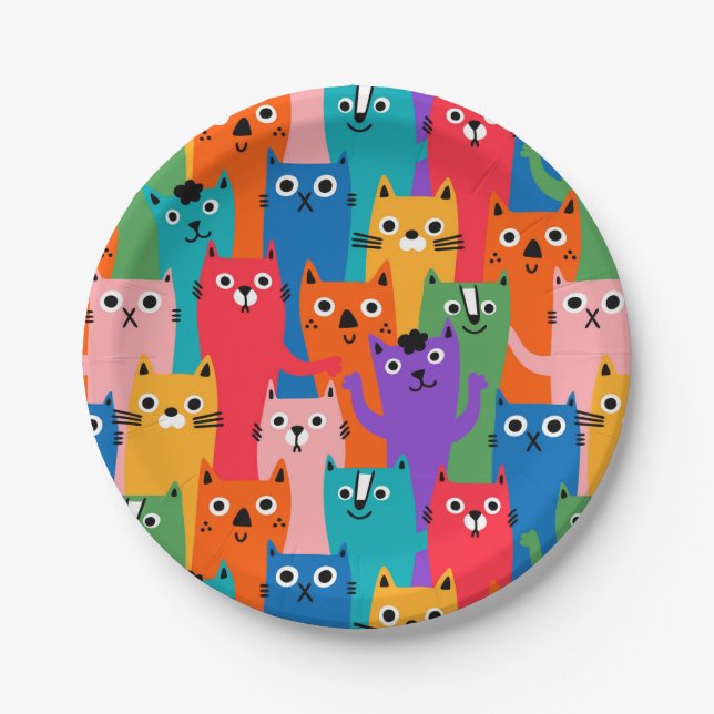 Farbiges Katzen Muster Pappteller (Vorderseite)
