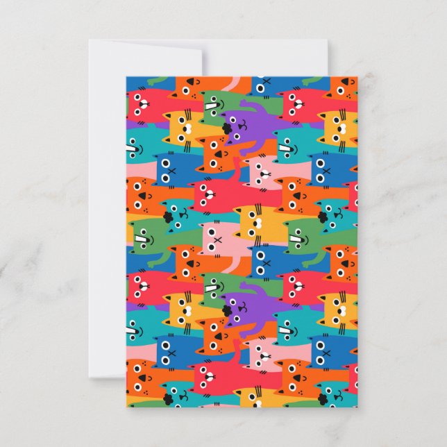 Farbiges Katzen Muster RSVP Karte (Vorderseite)