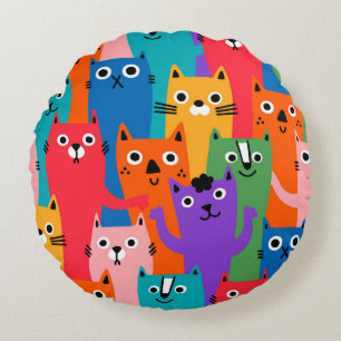 Farbiges Katzen Muster Rundes Kissen