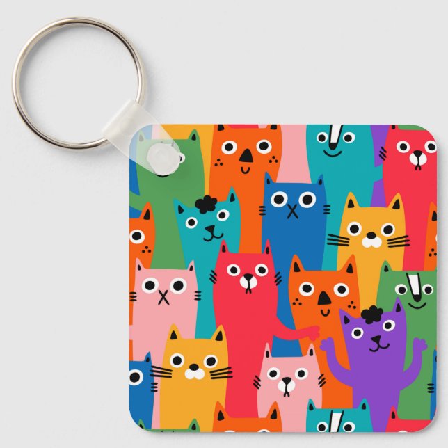 Farbiges Katzen Muster Schlüsselanhänger (Vorderseite)