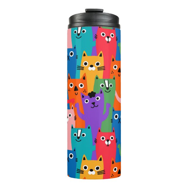 Farbiges Katzen-Muster Thermosbecher (Vorderseite)