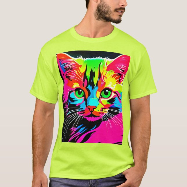 Farbiges Katzendesign T-Shirt (Vorderseite)
