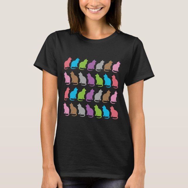 Farbiges Katzenmuster T-Shirt (Vorderseite)