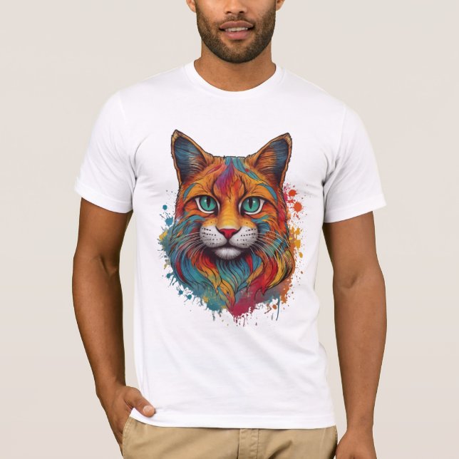 farbiges Katzenmuster T-Shirt (Vorderseite)