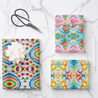 Farbiges Kids Wrapping Paper Set 3 Geschenkpapier Set