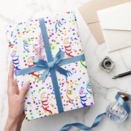 Farbiges Konfetti- und Streamer-Muster Geschenkpapier