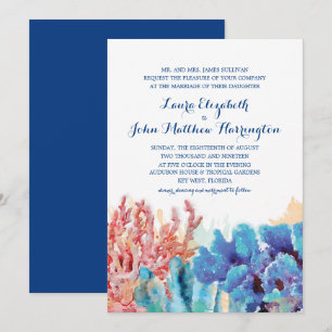Farbiges Korallenriff Wasserfarbe Hochzeit Einladung