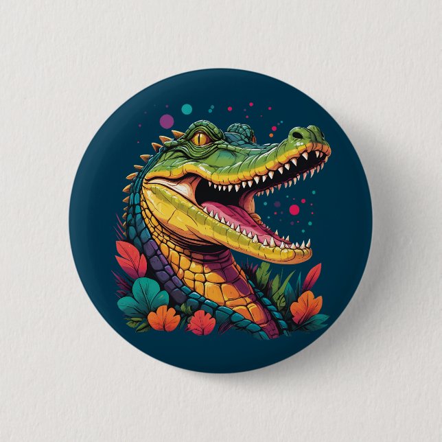 Farbiges Krokodil-Portrait Button (Vorderseite)