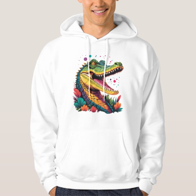 Farbiges Krokodil-Portrait Hoodie (Vorderseite)