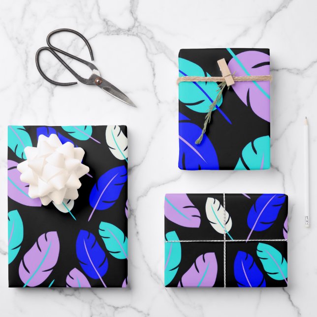 Farbiges Leaf-Muster Wrapping Paper Geschenkpapier Set (Vorderseite)