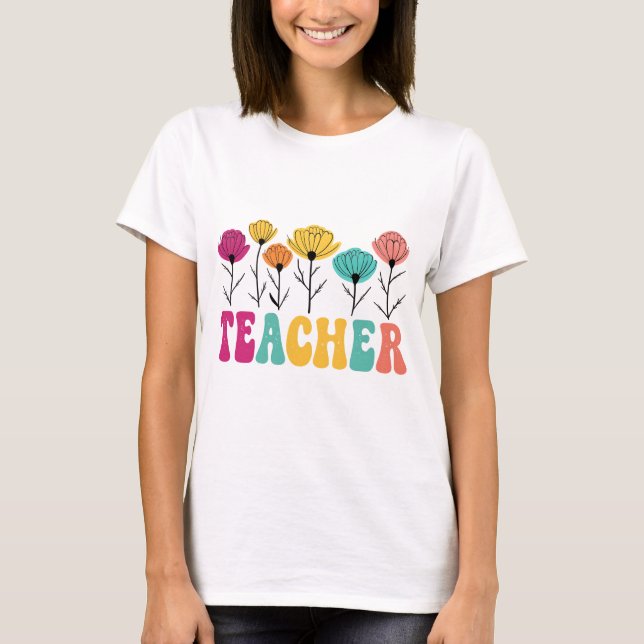 Farbiges Lehrerhemd | Retro-Blume T-Shirt (Vorderseite)