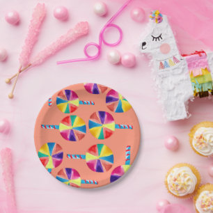 Farbiges Lollipopmuster Pappteller