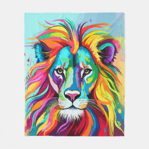 Farbiges Löwenkopportrait Fleecedecke