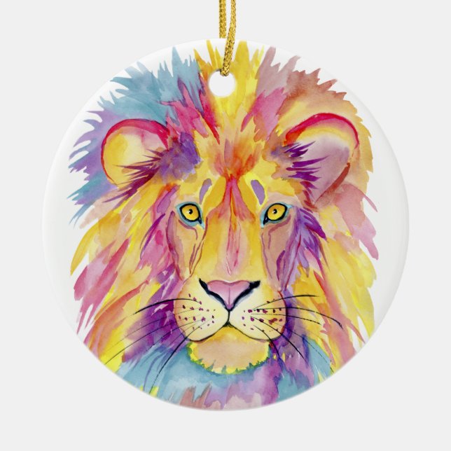 Farbiges Löwenportrait Keramik Ornament (Vorne)