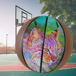 Farbiges Lynx-Portrait, abstrakte Kunst Basketball