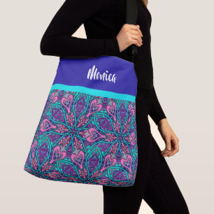Farbiges Mandala Design, Lila Pink Aqua Tragetaschen Mit Langen Trägern