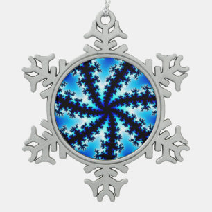 Farbiges Marineblau und Weiß Fraktal Schneeflocken Zinn-Ornament