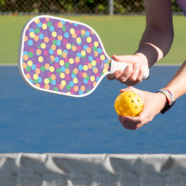Farbiges mehrfarbiges Polka-Dots-Muster auf Lila Pickleball Schläger