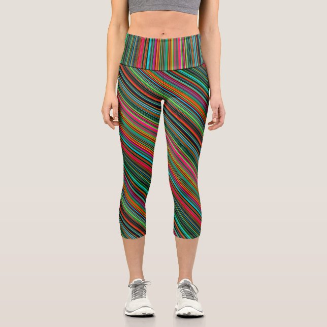 Farbiges, mehrfarbiges Streifenmuster Capri Leggings (Vorderseite)