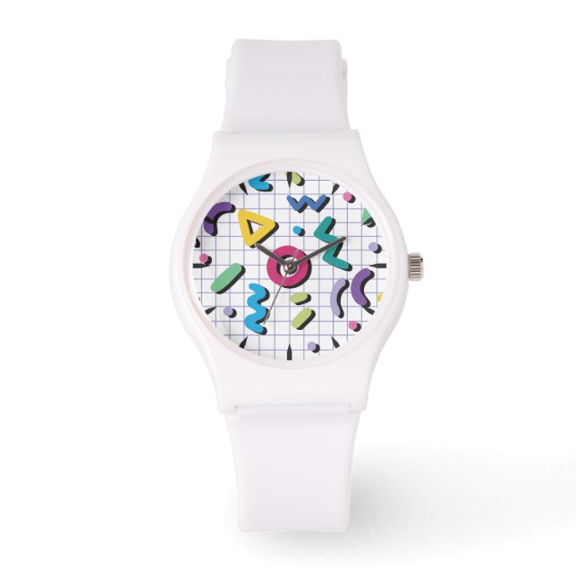 Farbiges Memphis-Muster Armbanduhr (Vorderseite)