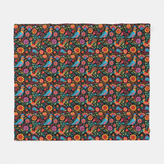 Farbiges mexikanisches Blumenmuster Fleecedecke (Vorderseite (Horizontal))