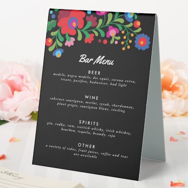 Farbiges mexikanisches Embroidermenü mit Bar Tischaufsteller (In Situ (Hochzeit))
