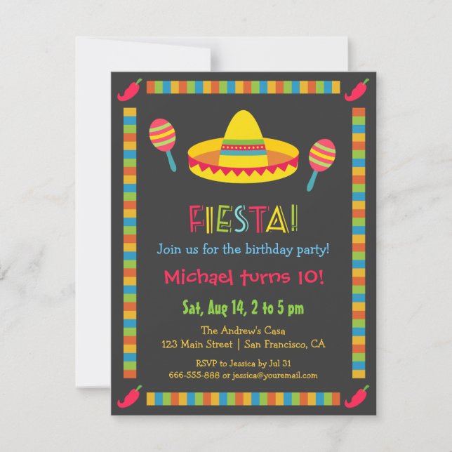 Farbiges mexikanisches Fiesta Kindergeburtstag Par Einladung (Vorderseite)