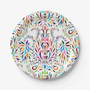 Farbiges mexikanisches Otomi-Floral-Muster Pappteller