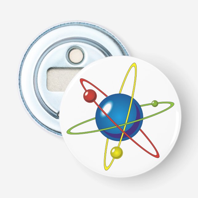 Farbiges Modell des Atom Flaschenöffner (Vorderseite)