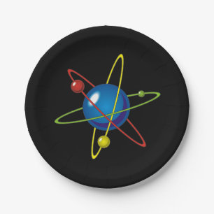 Farbiges Modell des Atom Pappteller