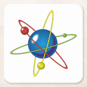 Farbiges Modell des Atom Rechteckiger Pappuntersetzer