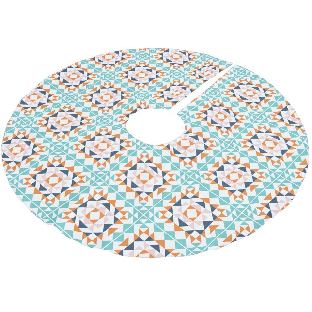 Farbiges modernes geometrisches Muster aus Quilblö Polyester Weihnachtsbaumdecke (Schrägansicht)