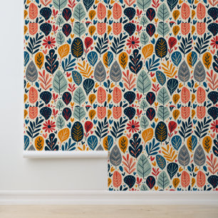 Farbiges modernes Leaf- und Blumenmuster Tapete