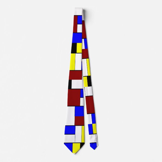 Farbiges mondrianisches, blaues, gelbes Muster Krawatte (Vorderseite)