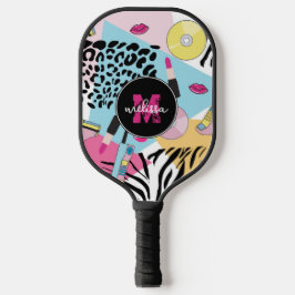 Farbiges Monogramm des Musters der 90er Jahre Pickleball Schläger